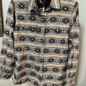 Ariat women’s Patterned Shirt Jacket - Black, Brown, Gray Pearl snap xxl
